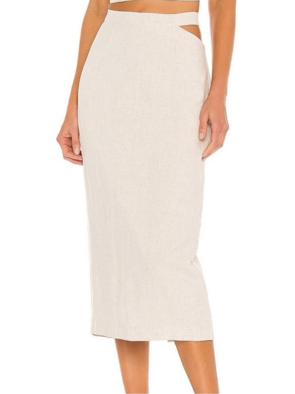 Bardot Midi Cut Out Skirt in Pebble - linen